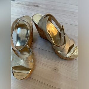 Jimmy Choo gold wedge sandals size 36.5